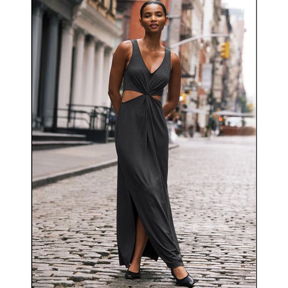 Beyond Yoga Maxi Around The World Front Twist Dress Women’s XL Black Cutout - Picture 1 of 14